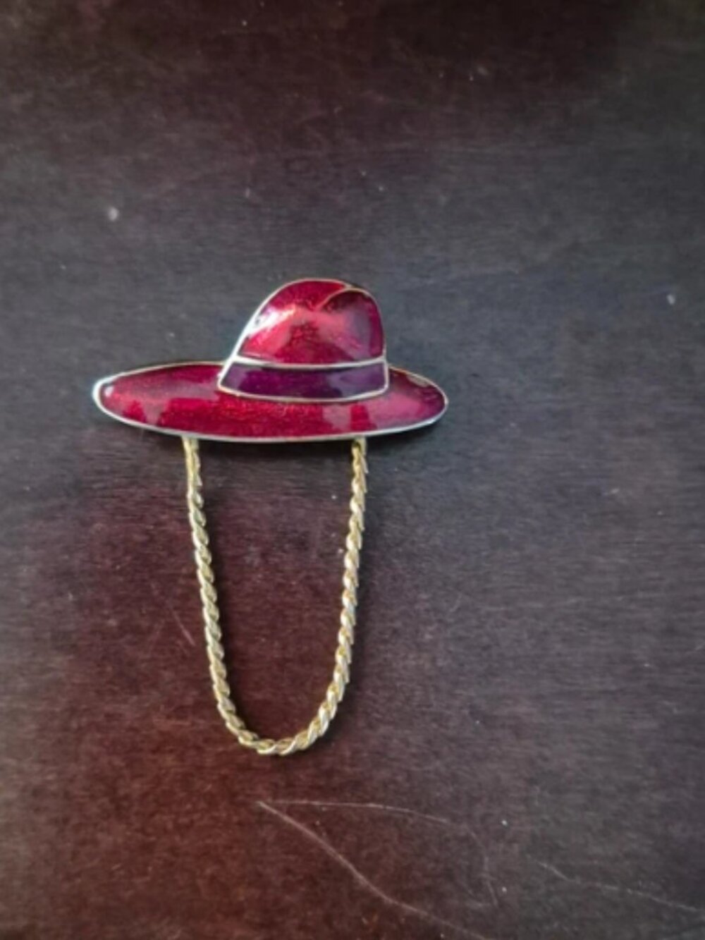 VTG red hat eyeglass holder brooch pin